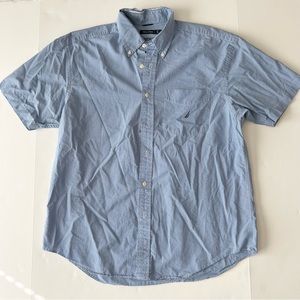 Nautica Mens Blue Checkered Short Sleeve Button Down Size L